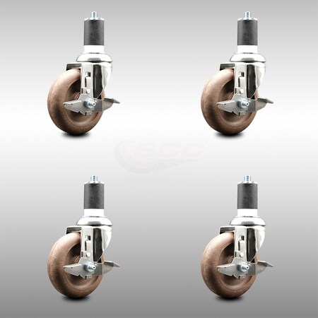 Service Caster 4 Inch 316SS High Temp Glass Filled Nylon 1-7/8 Inch Stem Caster Set Brake SCC SCC-SS316EX20S414-GFNSHT-TLB-178-4